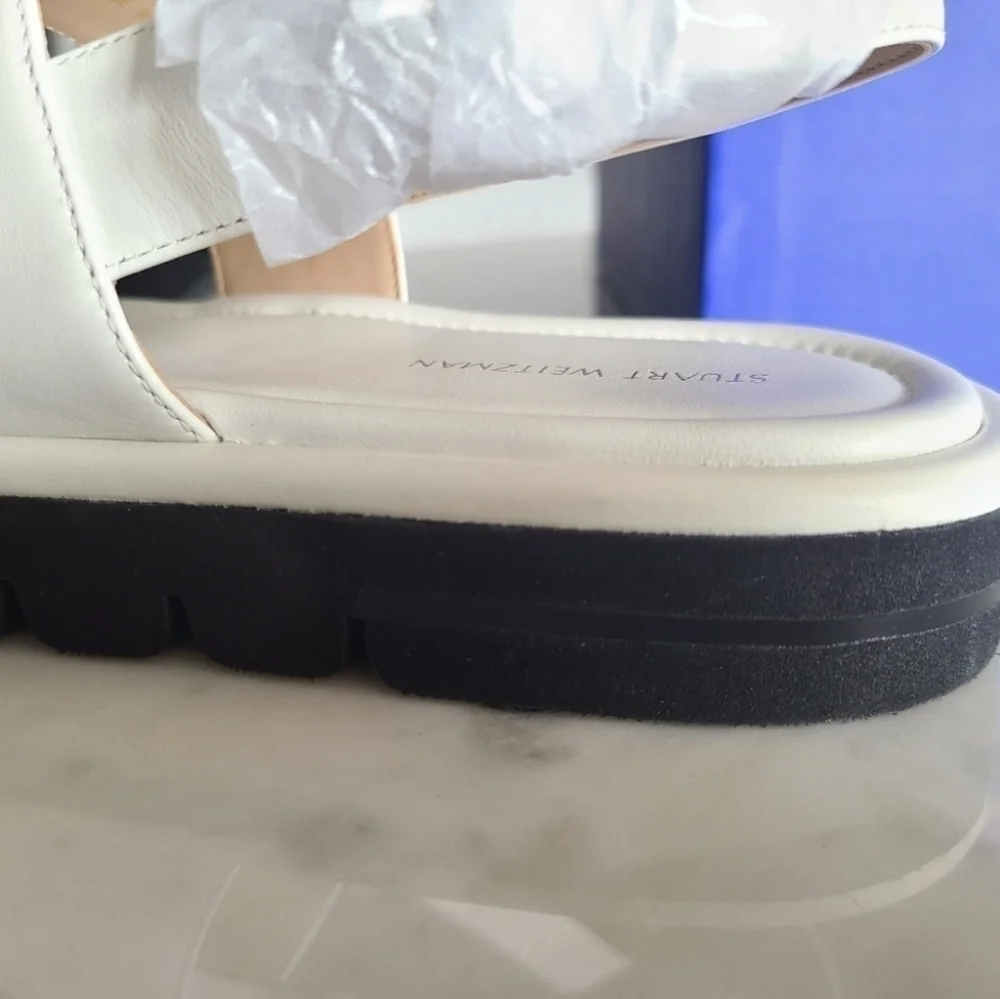 Stuart Weitzman Elodie Leather Sandals, Size 8, White, NIB